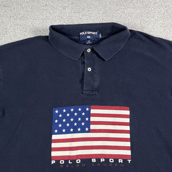 Polo Sport Ralph Lauren Shirt Mens 2XL USA Flag Vintage 90s Y2K Short Sleeve - Picture 1 of 13
